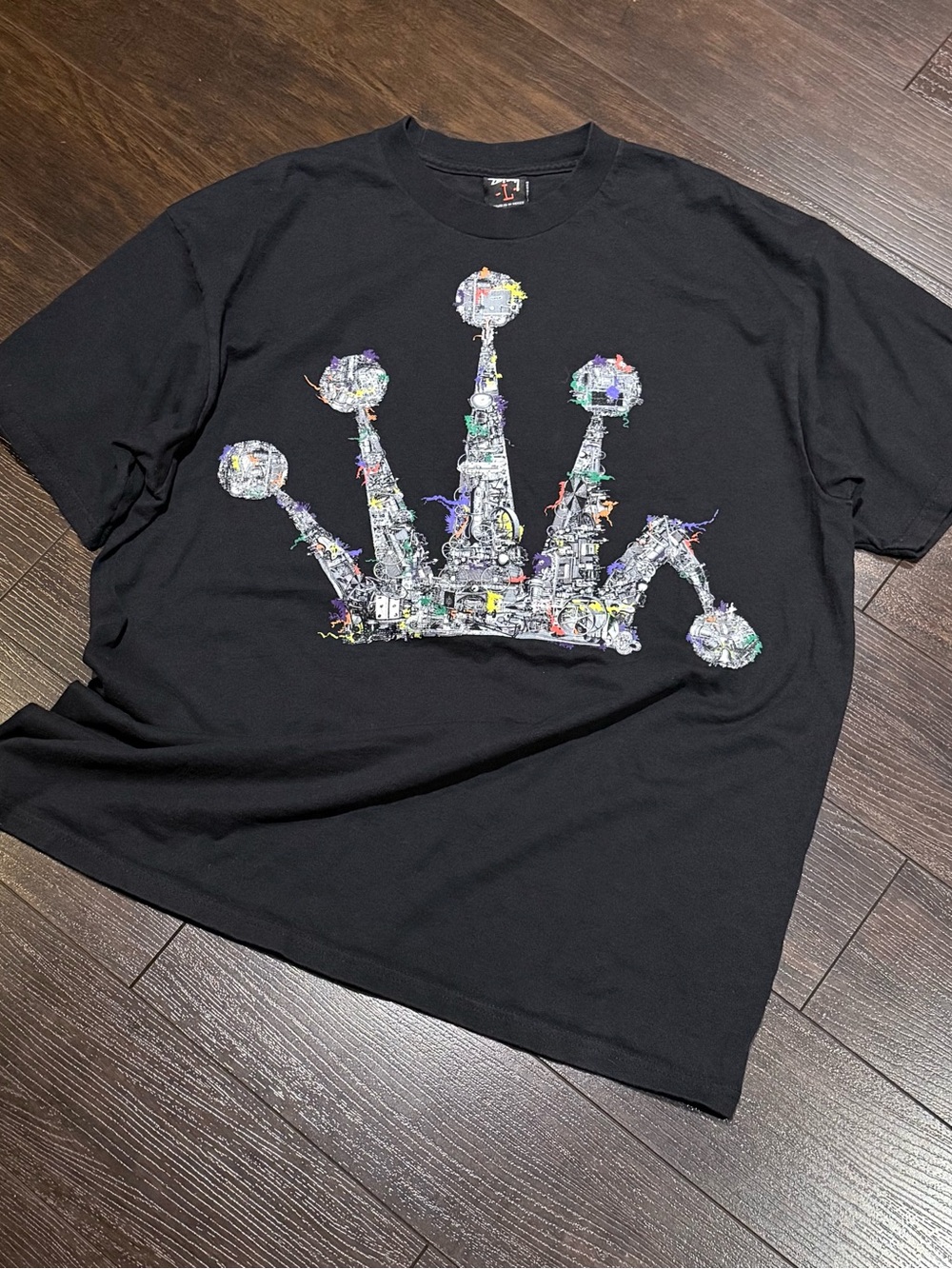 Vintage Y2K Stussy Crown Graphic Print T-Shirt Size L Double Sided Black